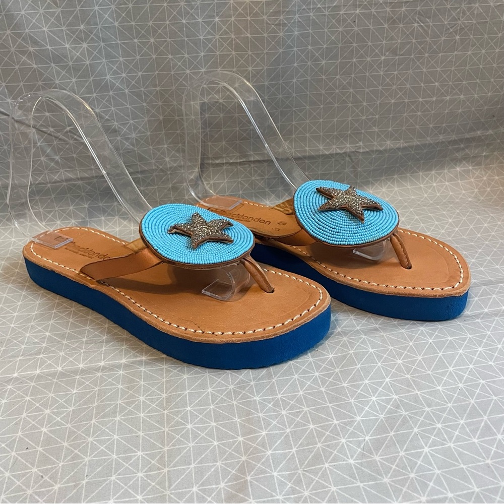 NWOT Laidback London Turquoise Star Beaded Leather Sandals 38